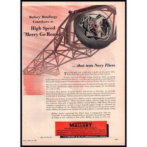 1951 Malory Metallurgy Vintage Print Ad Navy Pilot Test Centrifuge Wall Art